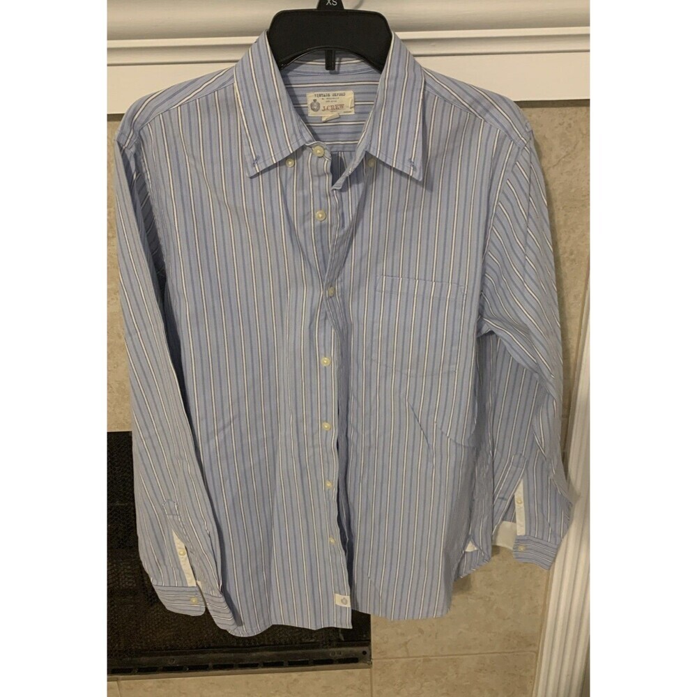 J Crew Shirt Mens Medium Baby Blue Striped Button Long Sleeve